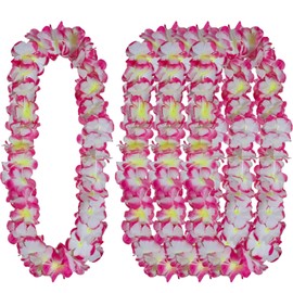 4Counts Thickened Hawaiian Leis Bulk, Tropical Flower Necklace Pink Leis for Luau Party, Hawaii Floral Garland Hula Dance Party Costume Graduation Lei Birthday Beach Wedding Favors