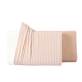 MISOLER Pillowcase, Stretchable Type, Easy to Put on and Take Off, Antibacterial, Deodorized, Soft, Pillow Cover, Terry Cloth, Pile, Washable, Tubular Type, Set of 2, Striped, Brown + Plain, Brown,