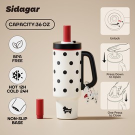 Sidagar 36oz Insulated Tumbler with Straw, Ceramic Water Bottle Travel Mug