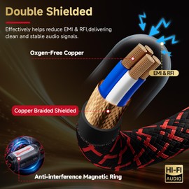 TODN RCA Cables Audiophiles RCA to RCA Stereo Audio Cable OFC Cores Copper Braided Shielded Hi Fi System for Home Theater Amplifier Car Audio Speaker, 9.8 ft / 3 m