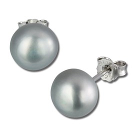 SilberDream Earrings 9 mm 925 Sterling Silver Freshwater Culture Pearl Stud Earring Grey SDO128K