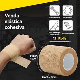 12 Rollos De Vendaje Autoadhesivo, Cinta Deportiva Elástica, 5cm X 4,5m, Adecuado Para Estiramientos Deportivos, Ejercicios, Muñecas Y Tobillos (Tono de piel)