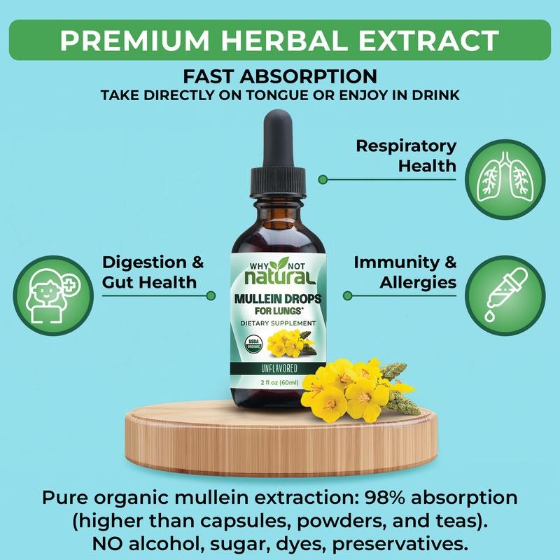 Why Not Natural Organic Mullein Drops for Lungs, USDA Organic,