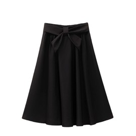 Blostirno Women's Long Skirt, Maxi Length, A-Line, High Waist, Elastic, Stylish, Black (ribbon type), Free Size