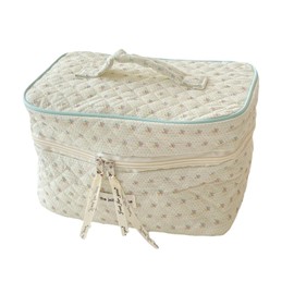 Milageto Cute Makeup Bag Travel Cosmetic Organizer Lightweight Travel Essentials Cosmetic Bag Quilted Organizer for Dorm Makeup Brush, beige