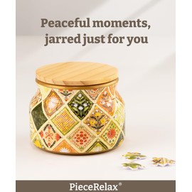 PieceRelax 3D Puzzle Jar 64 Plastic Pieces for Adults - Daisy Breeze Wooden Lid Container for Kitchen Dining Study Living Room No Glue Requied Small [BC1025]
