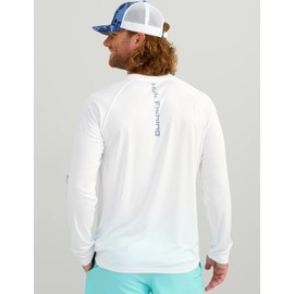 HUK Men's Standard KC Scott Patterned Pursuit Hoodie, Hooded Fishing Shirt, White