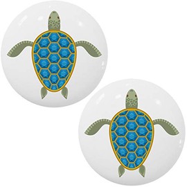 Set of 2 Sea Turtle with Blue Shell Ceramic Cabinet Drawer Knobs