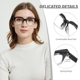 JiSoo Oversized Reading Glasses for Women 2.0, Stylish Designer Readers Large Frame with Spring Hinge，2.0 Black/Transparent