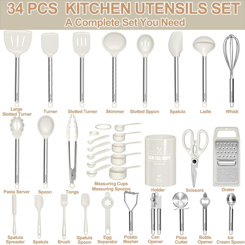 Kitchen Utensils Set-Umite Chef 34 Pcs Silicone Cooking Utensils Set