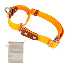 Martingale Collar Dog Choke Collar Anti Pull Poly Cotton and Leather S. Orange & Cognac