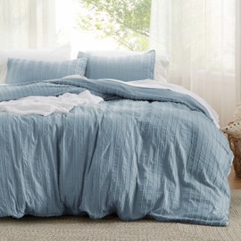 Bedsure Striped Tufted Duvet Cover King Size - Shabby Chic Duvet Cover, 3pcs All-Season Boho Bedding for All Seasons, Includes 1 King Duvet Cover & 2 Pillowcases (Mineral Blue, King, 104"x90")