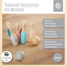 Bieco Mini Skittles Game for Children Made of Wood, Approx. 10 cm, 8-Piece Bowling Set, Children, Outdoor Toy, Children's Games for Outdoor Children, Skittles Outdoor Games Adults, Set Game, Garden