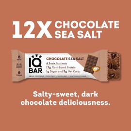 IQBAR Brain and Body Keto Protein Bars - Chocolate Sea Salt Keto Bars - 12-Count Energy Bar Pack - Low Carb Protein Bars - High Fiber, Gluten Free and Low Sugar Meal Replacement Bars - Vegan Snacks
