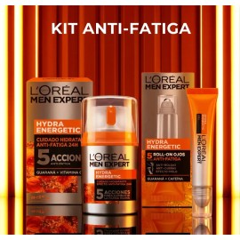 L'Oréal Paris Men Expert Hydra Energetic Kit Anti-Fatiga con Crema Hidratante 24h 50 ml y Roll On Anti-Ojeras Efecto Hielo 10 ml, con Vitamina C y Caf
