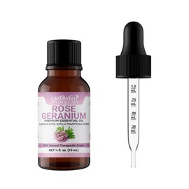 Rose Geranium Essential Oil 100% Pure, Undiluted, Therapeutic Grade, Aromatherapy Diffuser with Calibrated Glass Dropper