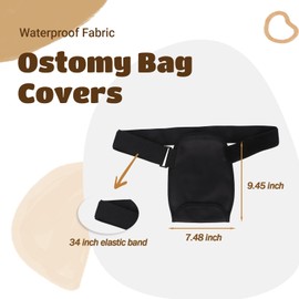 DANLIKT Fundas para bolsas de ostomía, 9.4 x 7.5 pulgadas, impermeables, con banda de fijación elástica ajustable, bolsa de ostomía para hombres y mujeres, Negro -