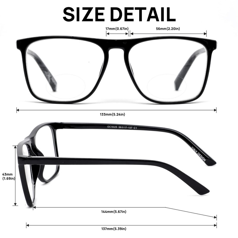 OCCI CHIARI Bifocal Blue Light Glasses 2.5 Mens Large Blue