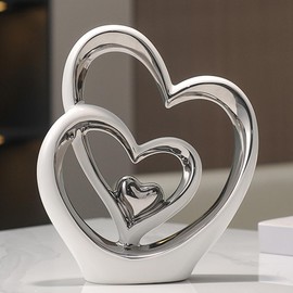 Double Heart Ornament,Double Heart Ceramic Statue,Home Decoration sculpture,Creative Home Modern Home Decoration Gift Office Living Room Decoration Collection Souvenir,Gift.