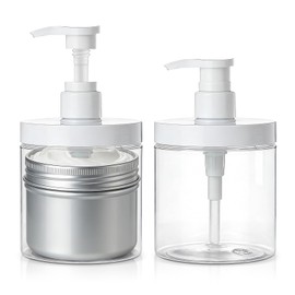 Pump Bottle Dispenser for Conditioner,17 oz Refillable Clear Lotion Jar for Shower Hand Soap Shampoo,2 Pcs Wide Mouth Plastic Empty Container for Bathroom Kitchen