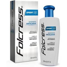 Folcress Xpert Shampoo anticaída hombre - Sin sulfatos ni parabenos, shampoo folcress para caída de cabello, uso diario, cabello visiblemente grueso - 250 ml