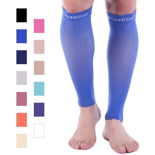 Doc Miller Premium Calf Compression Sleeve 1 Pair 20-30mmHg Strong Calf Support Multiple Colors Graduated Pressure for Sports Running Muscle Recovery Shin Splints Varicose Veins (Blue, XX-Large)