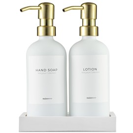 MaisoNovo Soap Dispenser 3-Piece Set | 16.9oz White Bottles with Gold Stainless Steel Pumps