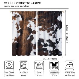 LOMADIA Cow Print Blackout Curtain,Brown White Cowhide Animal Fur Western Rustic Farmhouse Style Window Treatments Rod Pocket Curtain for Bedroom Living Room Kitchen Decor Drapes 42x45in