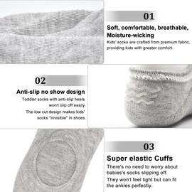 ZERULETS 16 Pairs Toddler Socks Boys Girls No Show Sock Non Slip Low Cut Ankle Kids Socks 2-13 Years(White,Black,Gray,Blue,6-8 Years)