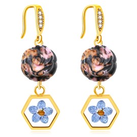 Vivaday Rose Flower Mustard Seed Earrings for Loved Ones | Christian Inspirational Rhodonite Rose Quartz Religious Jewelry YA5050