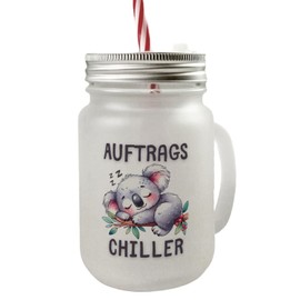 speecheese Sleeping Koala Mason Jar with Handle Drinking Glass with Lid with Saying Auftragschiller Sleeping Animal on Chilling Cute Cute Koala Glass Charming Design