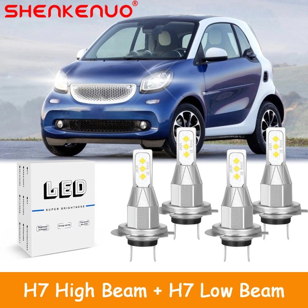 SHENKENUO 4x H7+H7 LED Combo Headlights High Low Beam Bulbs