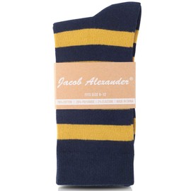 Jacob Alexander College Stripe Cotton Dress Socks - Gold Navy,One Size