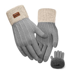 FORVEVO Women's Winter Gloves with Fleece Lining, Touchscreen Warm Soft Knitted Gloves, Thermal Winter Gloves Women, gray