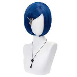 Pelucas azul oscuro con flequillo para mujer Peluca corta Bob Disfraz de cosplay Halloween (Adulto azul oscuro)