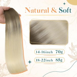 Sindra Invisible Wire Hair Extensions Ombre Blonde Human Hair Wire Extensions Light Brown to Platinum Blonde Ombre Hair Extensions With Adjustable Clips One Piece Hair Extensions 70g Wire14#8T60