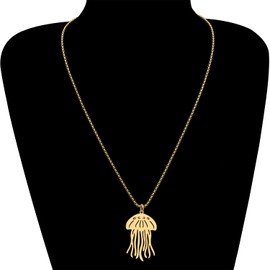 SHIGIE Stainless Steel Adorable Jellyfish Necklace Pendant Chain Cartoon Ocean Animals Jewellery For Women Sea Lovers Gifts Charms (Gold-plated)
