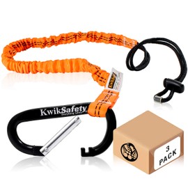 KwikSafety (Charlotte, NC) Tentacle (3 Pack) Light Duty Tool Lanyard with Aluminum Carabiner Clip Coiled Retractable Bungee Cord with Loop & Adjustable Clasp Lock Fall Protection | 10 lb Working Limit