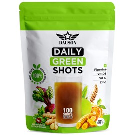 Daily Green Shots – 100 Shots of Superfood Powder with Wheatgrass, Matcha, Beetroot, Ashwagandha, Turmeric & Prebiotics – Immunity & Energy Support – Vegan Greens Supplement