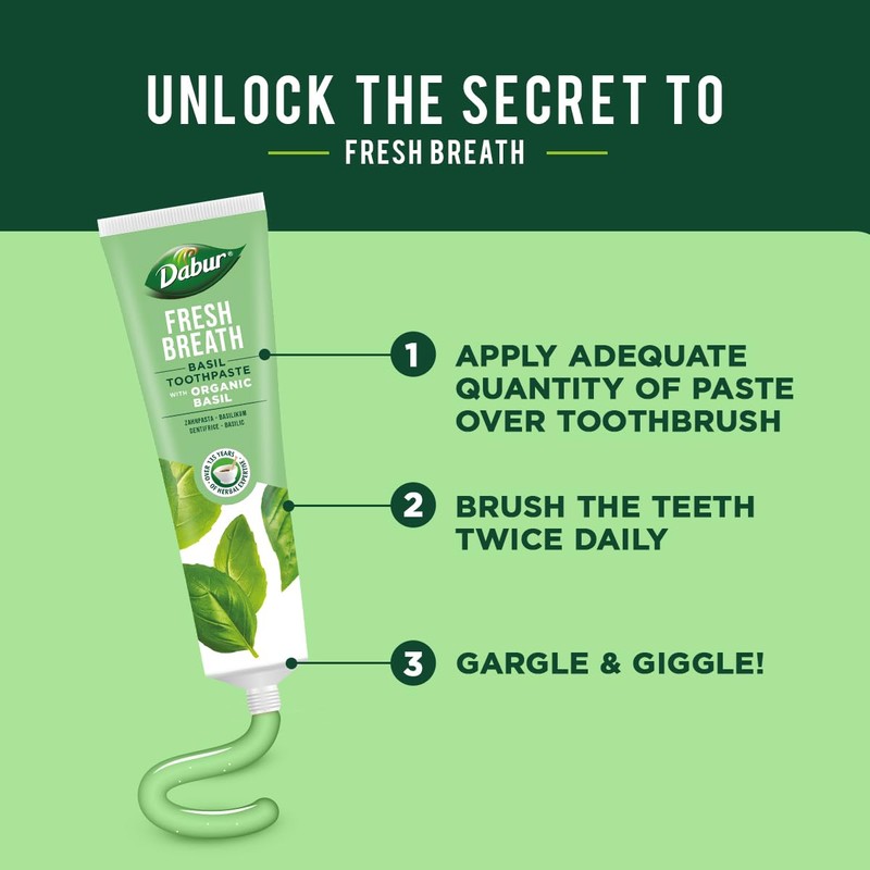 Dabur Organic Basil Toothpaste for Fresh Breath 100ml - Natural