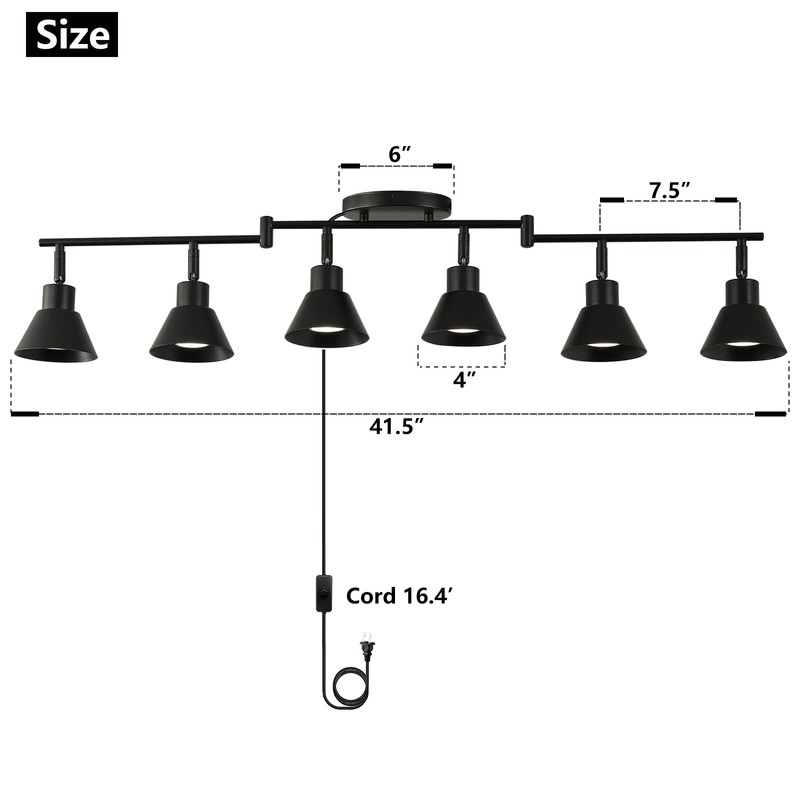 vivihobb Black 6 Light Plug in Track Lighting Kit,Modern Plug