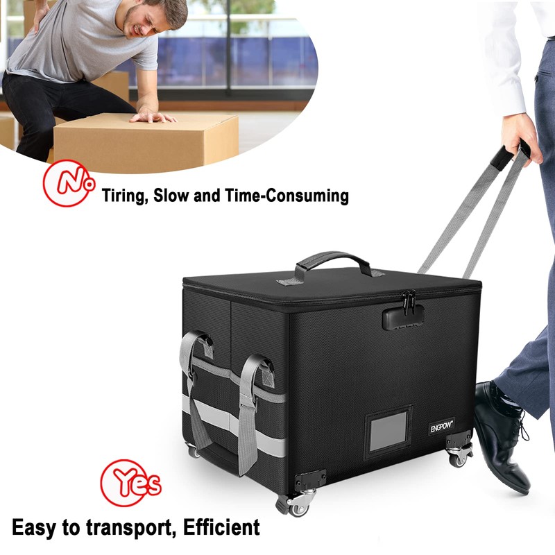 ENGPOW Fireproof Document Box with Wheels, Collapsible File Box with