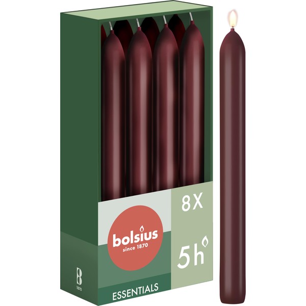 Bolsius Smooth Taper Candles – Bordeaux Red – Pack of
