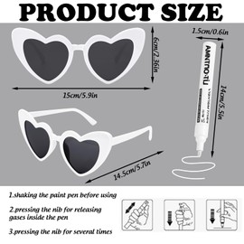 FYSUIMU 9 Pairs Heart Pearl Sunglasses Bride Glasses with Marker Pens for DIY Summer Beach Bachelorette Wedding Bridal Shower Party Favors Supplies