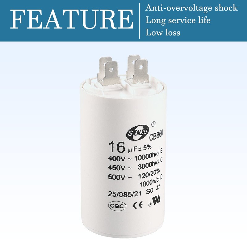QUARKZMAN 16uF 450V AC 50/60Hz CBB60 Capacitor x 1 Cylinder