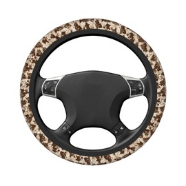 MAGIFUN Brown Cow Steering Wheel Cover Women Cowhide Car Accessories Set Comfort Grip Steering Wheel Covers for Car SUV Sedans Truck, 15 inch Car Accessories Protective Case