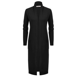 Women's 2024 Trendy Long Cardigan Sweaters Open Front Long Sleeve Maxi Duster Coats with Pockets(Black,M)