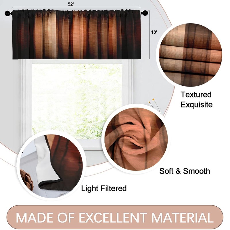 Emvency 2 Pack Valances Window Treatments, Orange Copper Vintage Stripe