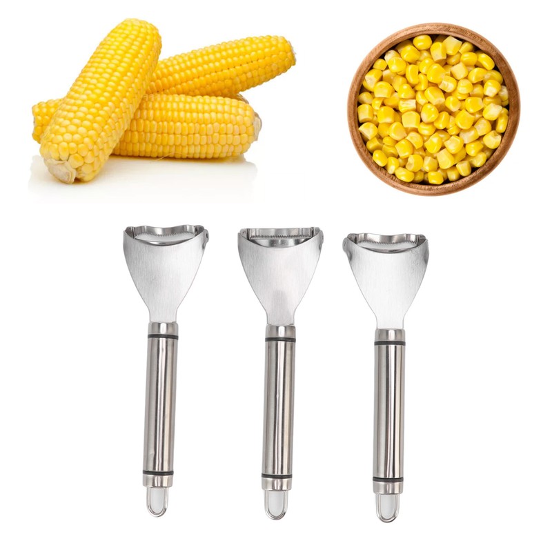 3pcs Stainless Steel Corn Cutter Peeler Safe Quick Clean Comfortable