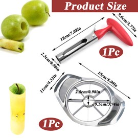 Apple Corer and Slicer 2Pcs Set, Stainless Steel Apple Slicer Cutter & Corer Apple Cutter with Handle for Home Kitchen Sharp Fruit Cutter Remover with 8 Blades for Apple Pear Orange Tomato Lemon